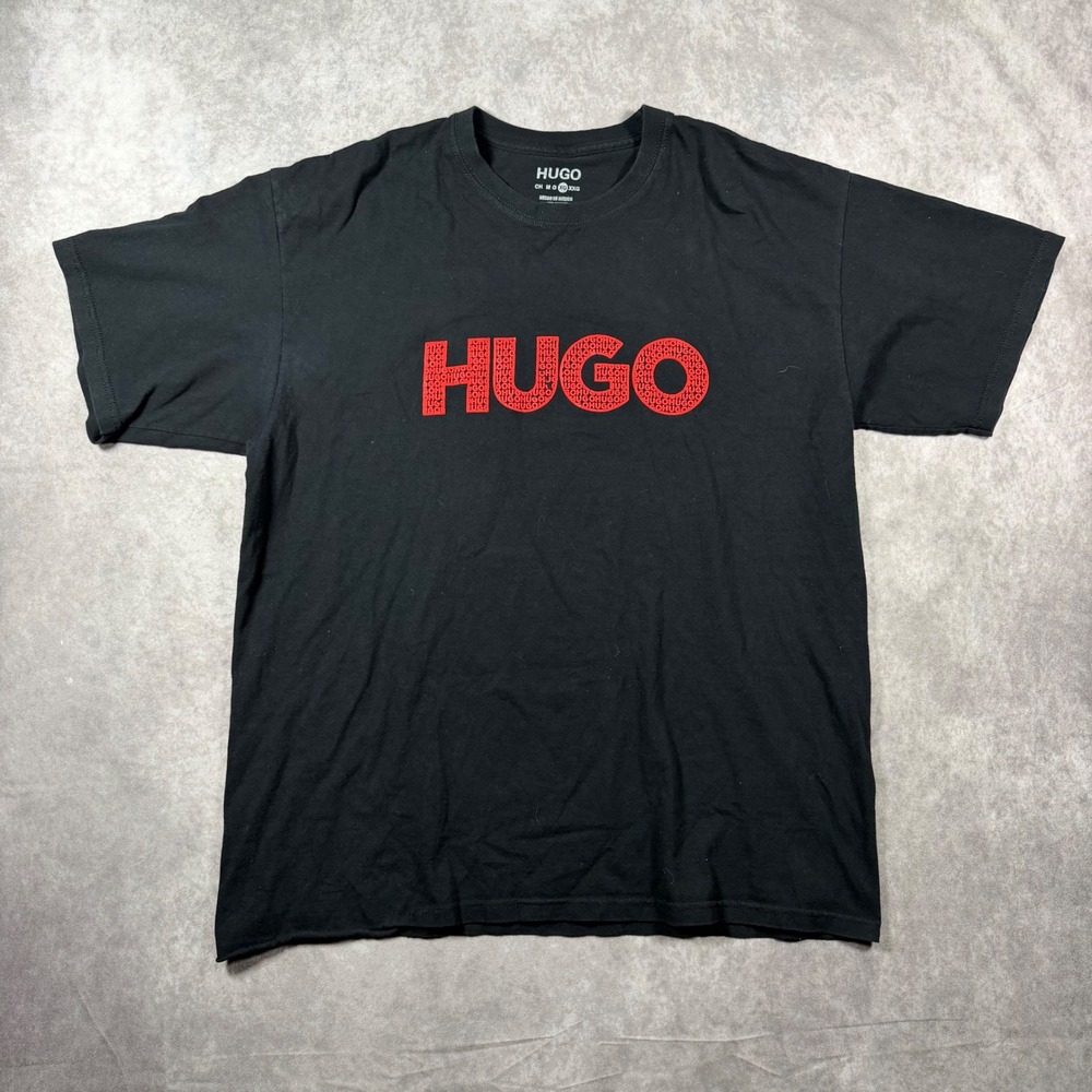HUGO Hugo Boss Mens XL T-Shirt Black Red Graphic Logo Short Sleeve Cotton Tee